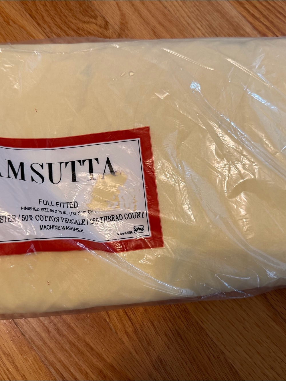 🆕Vintage Wamsutta NOS solid yellow full/Double fitted sheet 50/50 cotton percale